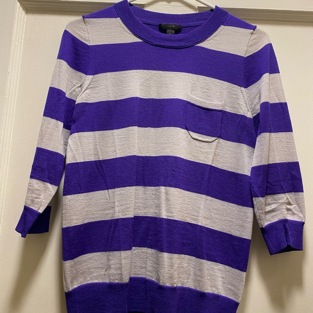 J. Crew Purple and Gray Striped Sweater